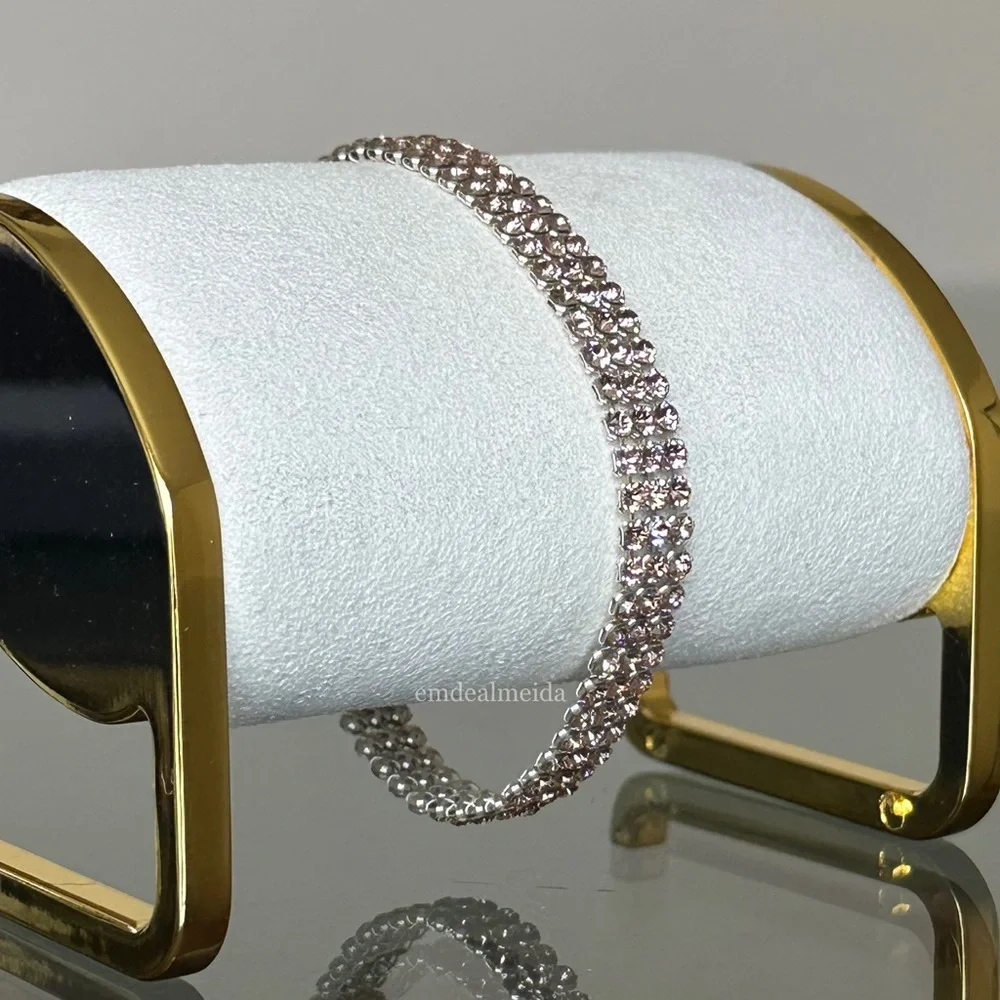 SOLD - Swarovski Crystal Rose Gold Tone Fit Pink Mesh Bracelet 5381139 - Picture 6 of 11
